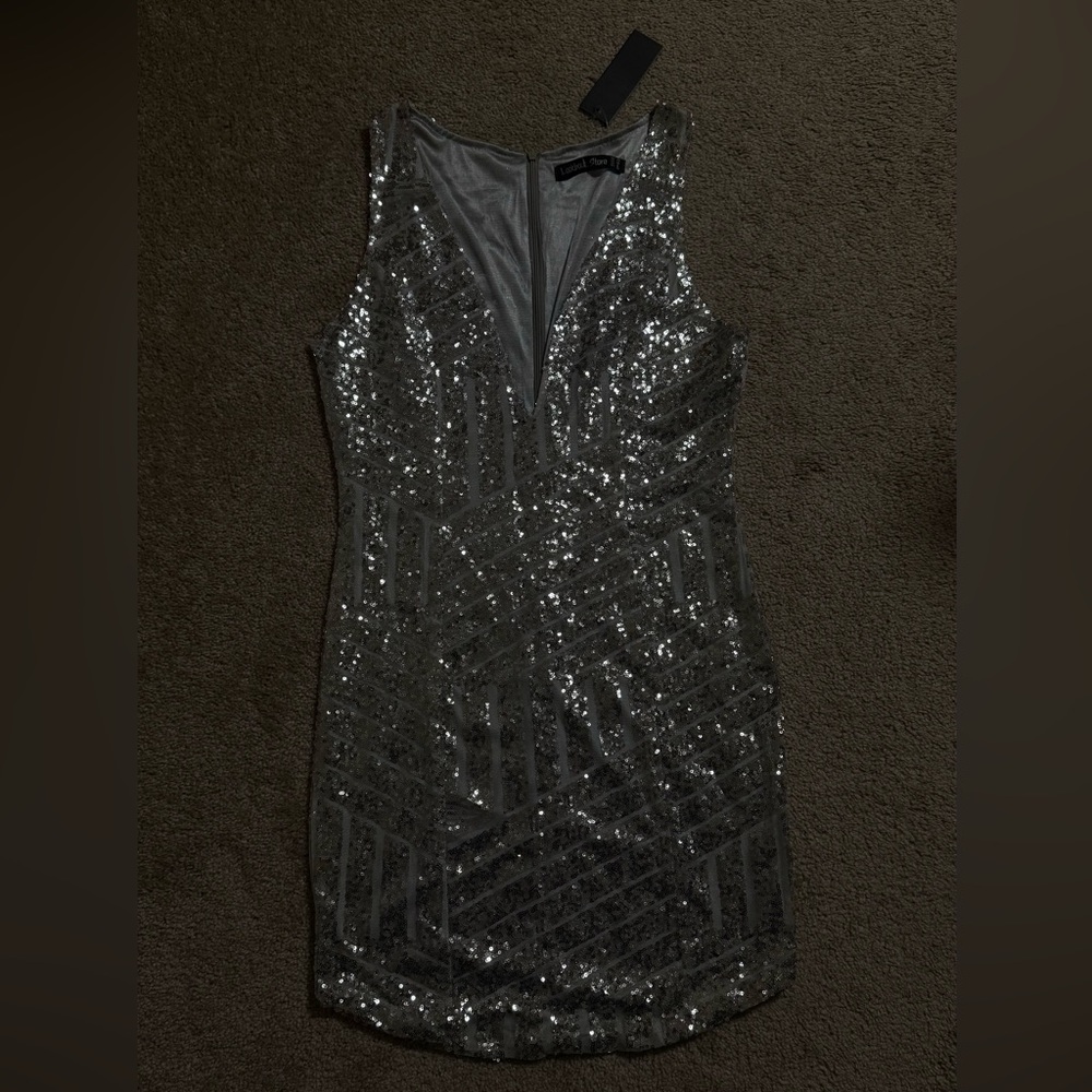 Sleeveless Silver Sequined Dress